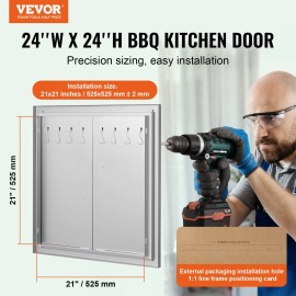 24W X 24H Inch Stainless Steel Double Wall Vertical Door Flush Mount Door Handles Hooks for Outdoor Kitchen for BBQ Islandcolor: Silver Color, size: Size 24 x 24 inch