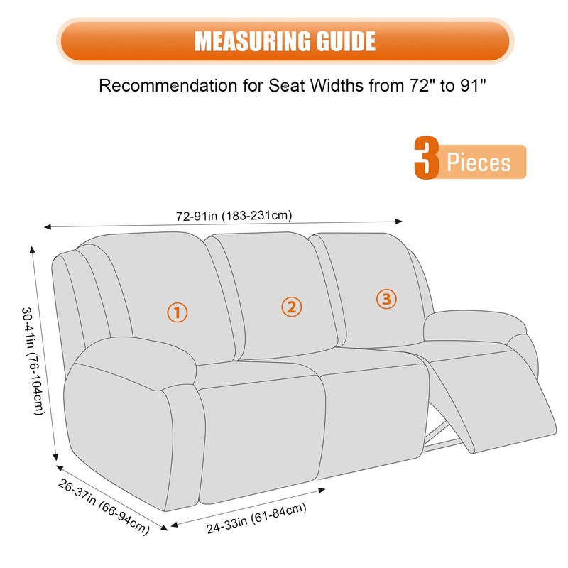 VANSOFY Recliner Cover, 3-Pieces Stretch Reclining Couch Covers with Pockets