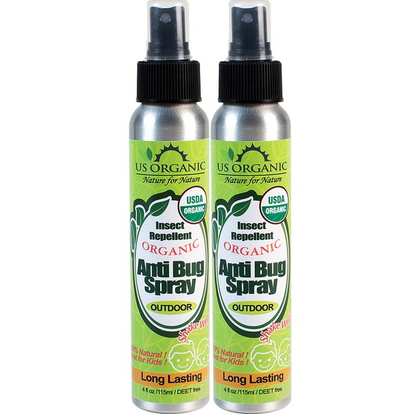 US Organic Mosquito Repellent Anti Bug Outdoor Pump Sprays, USDA Certification, Cruelty Free, Proven Results by Lab Testing, Deet-Free (4 oz - Value 2 Pack)