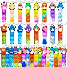 Yeefunjoy Pack of 32 Pop Push It Fidget Toy, Pop It Bubble Sensory Fidget Toy, Mini DIY Keychain Toys, Bubble Pop Fidget Toys, Stress Relief Toy with Keyring for Children and Adults