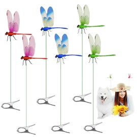 6 PCS Dragonfly Clip,3D Simulation Dragonfly Clips for Outdoor Indoor Fake Plastics Dragonfly for Garden Stakes Yard Patio Ornaments with Clip for Hat Clothes, Fly Scare Devices (6Pack Multicolor)