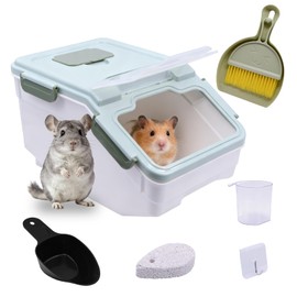 Saim Extra Large Chinchilla Sand Bath Container, 7.4-Inch Hight Dust Bath House with Low-Mess Lid & Scoop, Digging Box for Hamster Hedgehog Small Animals - Green