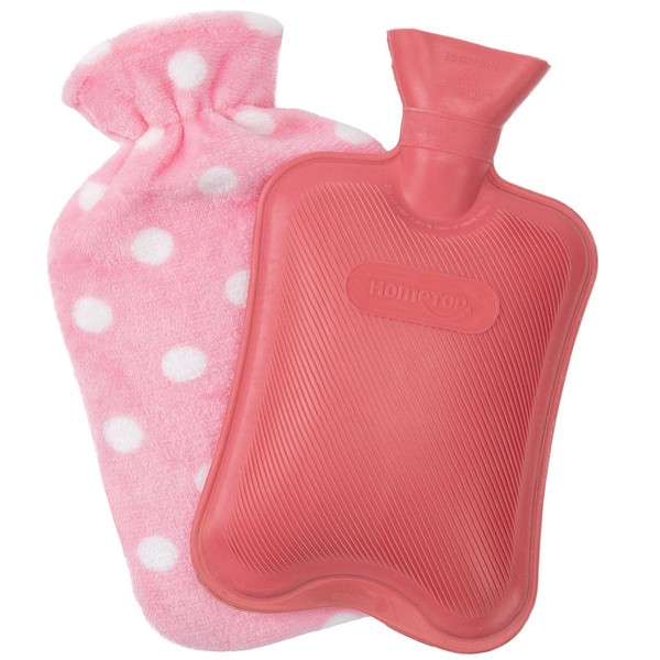 HomeTop Premium Classic Rubber Hot or Cold Water Bottle with Soft Fleece Cover (Pink)