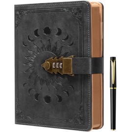 ZXHQ Lock Diary with Pen, A5 Ruled 240 Pages PU Leather Journal with Lock, Refillable Hardcover journals for Writing Personal Planner Organizer for Men and Women, Size A5(8.5 × 5.9 Inch) Dark Grey