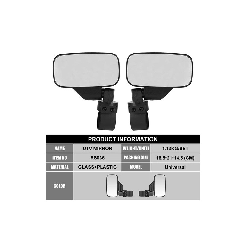 TWOM 1.75"~2" Breakaway Side Mirrors Rear View Mirror Set For