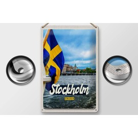Femer Tin Sign Travel 20 x 30 cm Stockholm Sweden Boat Door Sea Sign Tin Sign