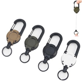 TUDOUZZZ Reel Keychain, Carabiner, Key Chain, Set of 4, Stretches up to 23.6 inches (60 cm), Durable, Anti-Lost, Strong Metal Wire, For Outdoor Activities, Mountain Climbing, Traveling, Hanging, Black