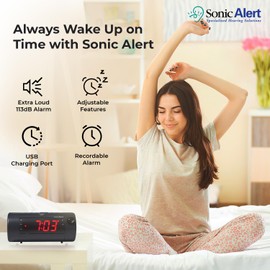 Sonic Blast Digital Alarm Clock – Alarm Clock for Heavy Sleepers – Projection Alarm Clock – Android & iOS Compatible - Bluetooth Speaker, USB Port – AUX Compatible