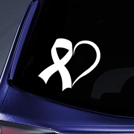 Awareness Ribbon Heart Sticker Decal Notebook Car Laptop 5.5" (White)