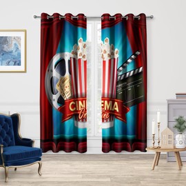 Jekeno Movie Theater Blackout Curtains, Home Cinema Video Theme Decor for Home Bedroom Living Room Grommet Window Darkening Drapes, 52 Wide 84 Long inches 2 Panels