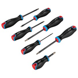 Performance Tool W1743 7-Piece Diamond Tip Screwdriver Set, Diamond Coating to 2x Grip, Chrome Vanadium with Black Phosphate Finish, Triple-Injected Thermoplastic Elastomer Handle, Magnetic Tips