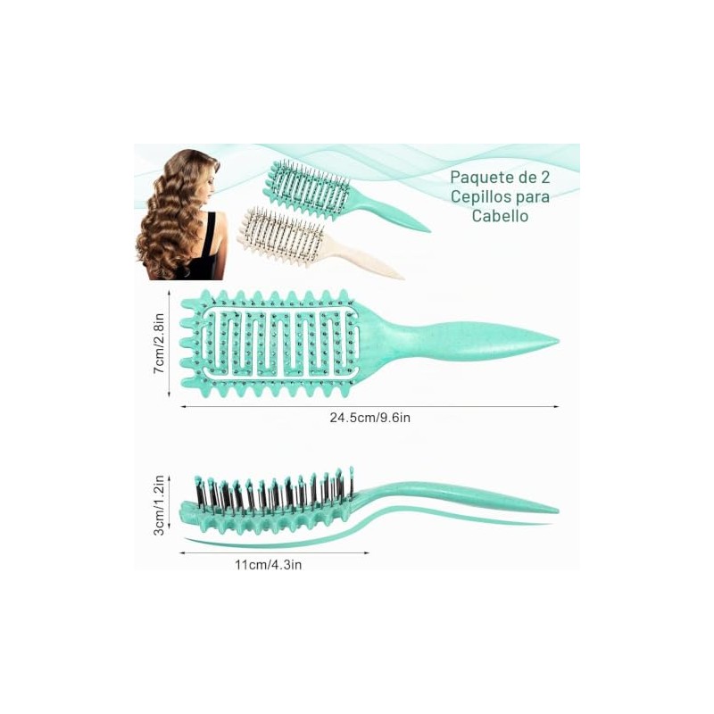 Cepillo Para Cabello Rizado 2 Piezas, Peine Desenredante Antitirones, Cepillo