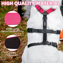 PUPTECK Escape Proof Dog Harness - No Pull Soft Padded Full Body Pet Halter Harness with Lift Handle for Small Medium Large Doggies Walking Hiking Hunting, Deep Pink & Black, M