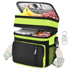 LOKASS Lunch Box for Women/Men-16L-Insulated Lunch Bag, Expandable Double-layer Leakproof Cooler Bag with Upgrade Adjustable Shoulder Strap Ideal for Work/Travel/Picnics（Neon Green）