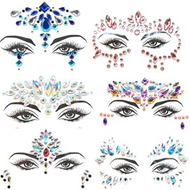 BOSSTER Glitter Face Festival Jewellery 6 Sheets Face Gemstones Crystal Glitter Stones Stickers for Glitter Effect Parties Shows Makeup