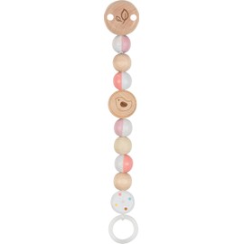 goki baby 65335 - Schnullerkette Vogel aus Holz, niedliches Vogelmotiv in rosa auf den Holzelementen, inklusive Clip zum anbringen an der Kleidung, MADE IN GERMANY, 21cm lang, ab Geburt