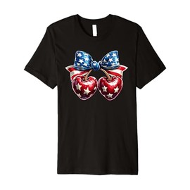 Cute America Cherries Coquette Bow Funny Cherry 4th Of July Premium T-Shirt