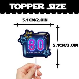 24pcs Blue Glitter Dessert Cupcake Topper Pick for Straight Out 1945 Theme Decor Supplies Men Women Happy 80th Birthday Party Decoration