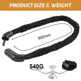 Ainiv Bike Chain Lock, High Security Bicycle Chain Lock, 5-Digit Resettable Combination Anti-Theft Cycle Locks for Bicycle, Motorbike, Scooter, Fence, Gate, 80cm, Black