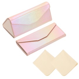 PATIKIL Foldable Glasses Case, 2 Pcs Triangle Magnetic Sunglasses Organizer Case PU Leather Hard Eyeglass Case for Women Man Glasses Organization, Gradient Pink