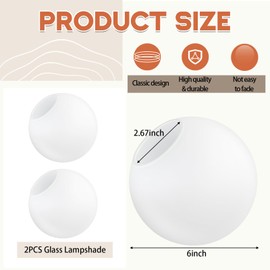 Retisee 2 Pcs 6 Inch Globe Glass Light Shade Replacement Milky White Glass Round Shade Frosted 2.67 Inches Fitter Opening Lighting Fixture Replacement Bulb Cover for Pendant Chandelier Vanity Light