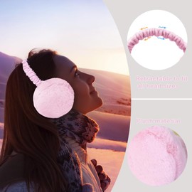 UQTUKO Ear Warmers, Foldable Winter Earmuffs, Adjustable Plush Earmuffs, Warm Cold Protection, Cold Earmuffs for Winter, Riding for Women, Men and Children, pink