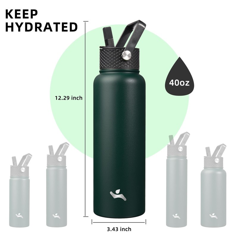 Konokyo 40oz Insulated Water Bottle Stainless Steel Sport Bottles with