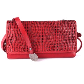 VILENCA HOLLAND Genuine Leather Wallets for Women, Small Wallet for Ladies Zipper Coin Purse Credit Card Holder with Strap (VL-409-Red)