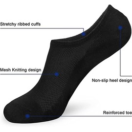 KOOOGEAR Mens No Show Socks Low Cut Invisible Trainer Socks for Men 9-11 Multipack Comfortable Breathable Thin Cotton Casual Liner Socks with Non-Slip Grip 6 pairs