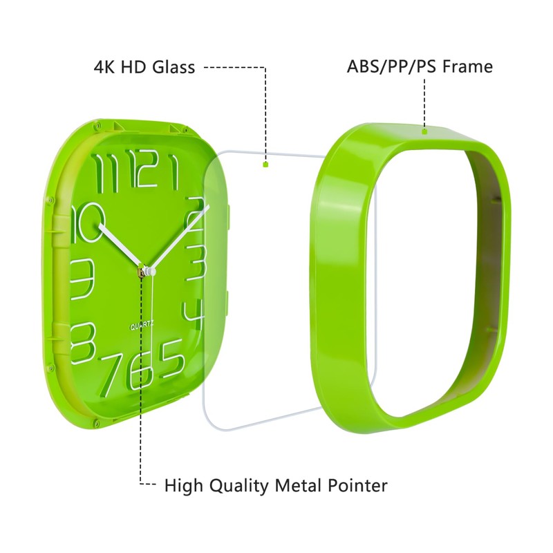 Topkey Square Wall Clock - Green