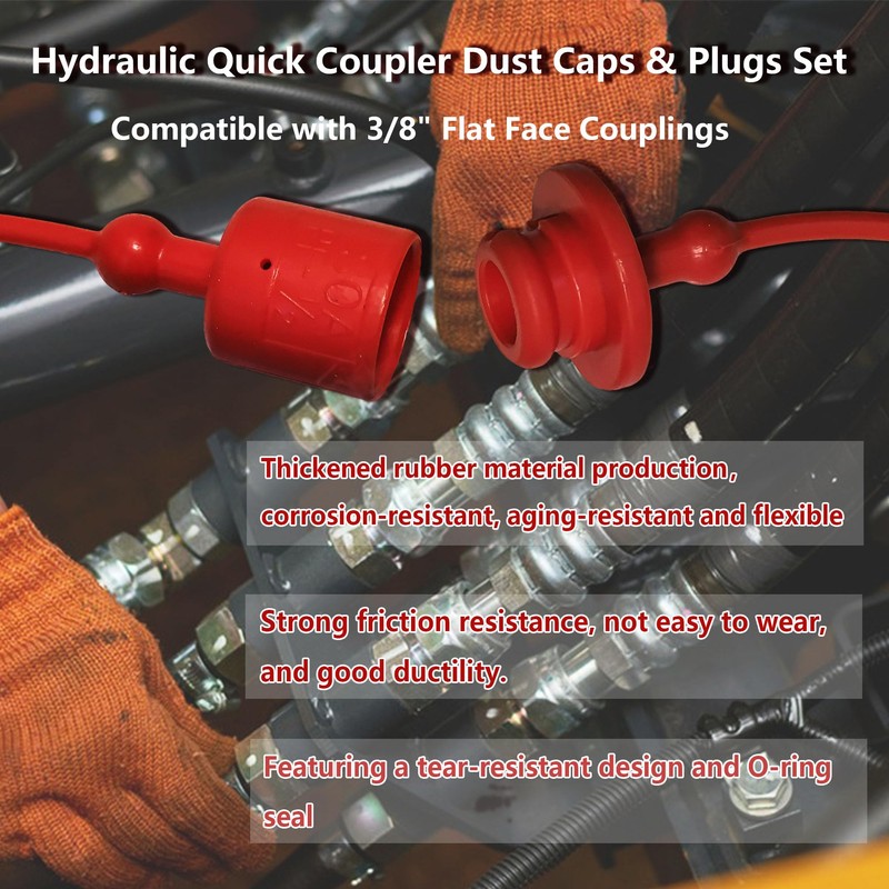 Ojeemii 8 Pcs Hydraulic Quick Coupler Dust Caps & Plugs