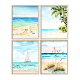 IKORNUO Beach Wall Art, Ocean Sailboat Seaside Pictures for Bathroom Living Room Wall Decor, 8 x 10 inches, Set of 4, Unframed