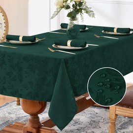 Romanstile Jacquard Rectangle Tablecloth - Waterproof Damask Floral Pattern Decorative Table Cloths Heavy Weight Fabric Table Covers for Dinner/Parties/Outdoor - 52 x 70 Inch, Dark Green
