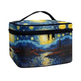 Flashideas Van Gogh Starry Night Makeup Bag Makeup Organizer Bag for Travel for Cosmetics Vertical Storage Multifunctional Makeup Toiletry Bag for Skincare Makeup Organizer Bag