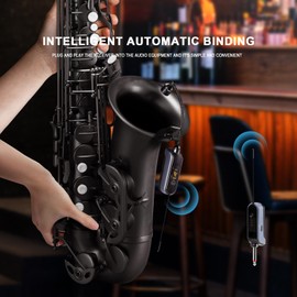 BOMGE UHF Wireless Instruments Microphone,Saxophone Microphone,Wireless Receiver and Transmitter,160ft Range,Plug and Play,Great for Trumpets, Clarinet, Cello, Active PA Systems (WTU-08A)