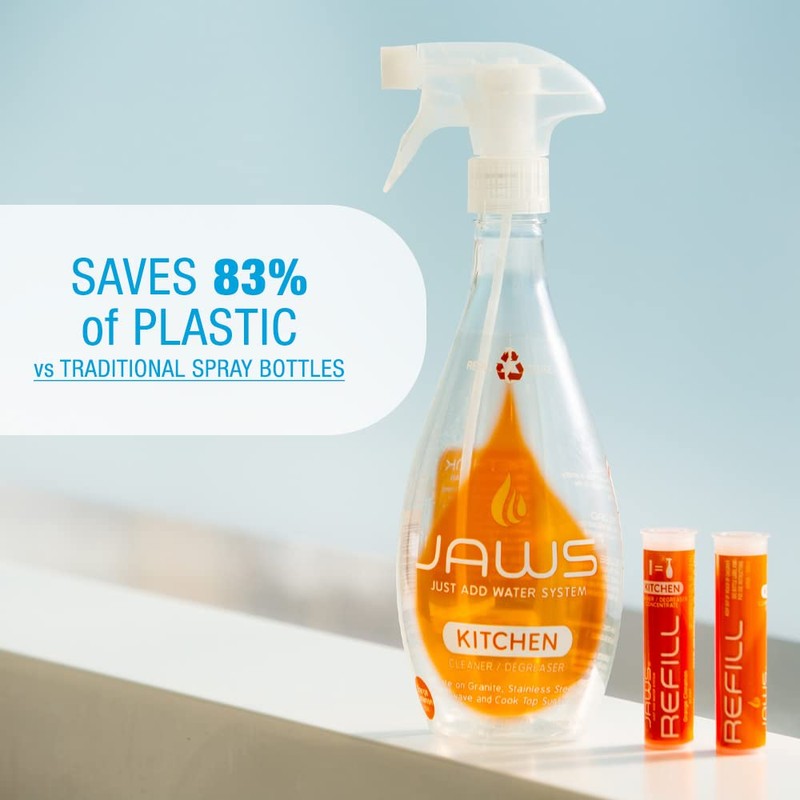 JAWS Cleaner Multi-Surface Kitchen Cleaner Bottle and 2 Refill Pods.
