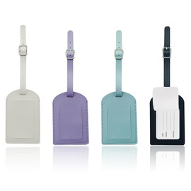 Pack of 4 Suitcase Tags, PU Leather Suitcase Tags with Address Label, Writeable and Adjustable, Aeroplane Travel Suitcase Tag for Suitcase Trailer, Backpack, Aviation Suitcase, Travel Accessories,