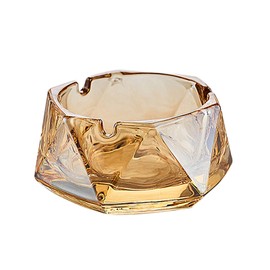 Crystal Glass Ashtrays Heavy Duty Indoor & Outdoor Ashtray for Men, Beautiful and Classic Diamond Ash tray, Home Office Desktop Tabletop Decoration, Stylish Smoking Accessory (Amber, Small)