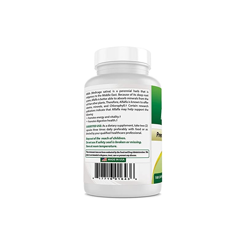 Best Naturals Alfalfa Green Super Food 500 mg 180 Capsules