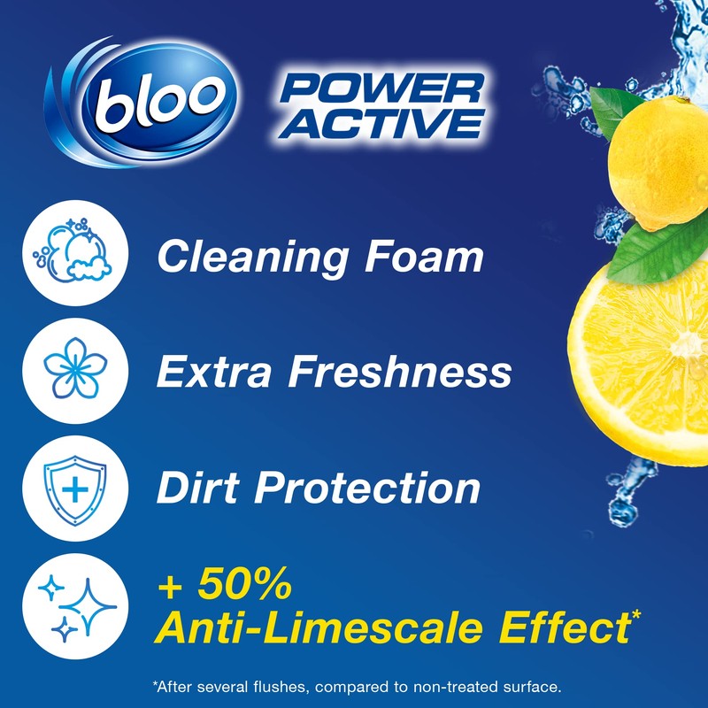 Bloo Power Active Toilet Rim Block Lemon, 2 x 50g