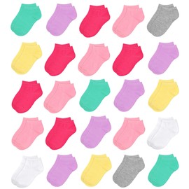 GENTABY Girls Socks Toddler Ankle Socks - 25 Pairs Low Cut Colorful Running Athletic Socks for 10-13 Year Girls