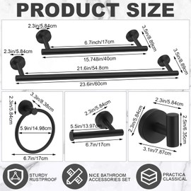Gisafai 25 Pcs Bathroom Hardware Set, 23.6 Inch Brushed Towel Bar Ring Toilet Paper Holder Robe Towel Hook, SUS304 Stainless Steel Bathroom Accessory Set Wall Mounted (Black)