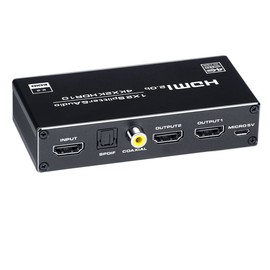 BLUPOW VA128A 4K60Hz/HDR Compatible, HDMI Splitter, 1 Input, 2 Outputs + Audio Separator (Coaxial, Optical Digital, 3.5 mm Stereo Audio Output), HDCP2.2, HDMI 2.0 Selector, Audio Separation, Splitter,