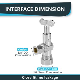 (Pack of 5) Seelink 1/4-Turn Loose Control Key Angle Stop Valve, 1/2" Nominal (5/8" OD) Compression x 3/8" OD, Chrome Plated Brass