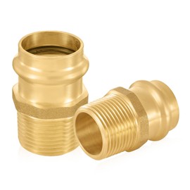 (2-PACK) FOSKAN Brass Press Fittings,1 inch Press x 1 inch Male NPT Thread Adapter,Connector for Copper and Pex Tube