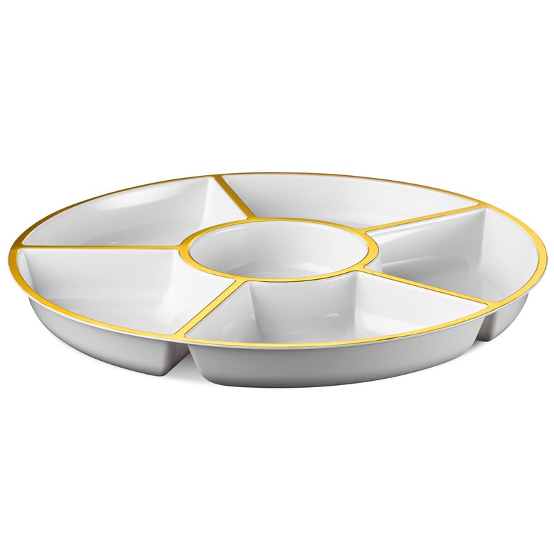 Plasticpro 6 Sectional Round Plastic Serving Tray/Platter (8, White &