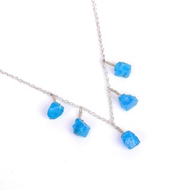 GEMKORA Natural Raw Neon Apatite Crystals Pendant Necklace, Healing Gemstone, 925 Sterling Silver Jewelry 18 inch, A+