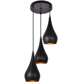 Elegant Lighting LDPD2000 Nora 3 Light 14-1/2" Wide Multi Light Pendant with Alu, Black