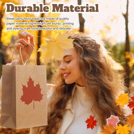 Geyoga 48 Pieces Kraft Fall Gift Bags Bulk Colorful Maple Leaves Treat Goodie Candy Bags for Fall Autumn Thanksgiving Party Favor Supplies Decoration