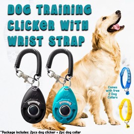 Dog Training Clicker Set – 2PCS Clickers with Wrist Strap & 2PCS Adjustable Dog Collar – Easy Training for Puppies & Dogs – Positive Reinforcement Tool for Obedience, Behavior & Commands